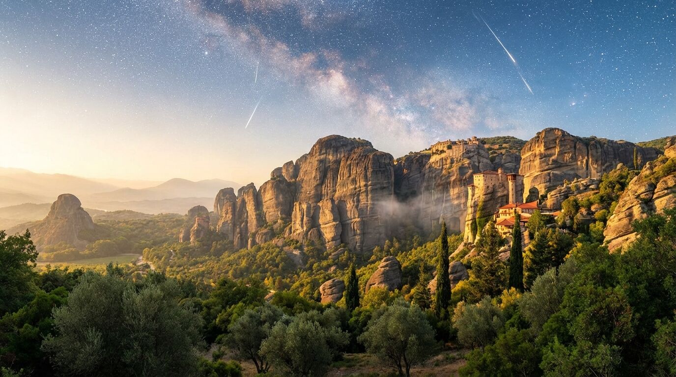 Découvrez les météores en Grèce, un site unique où des monastères majestueux sont perchés au sommet de formations rocheuses impressionnantes, offrant un voyage mystique au cœur de l'histoire et de la nature.